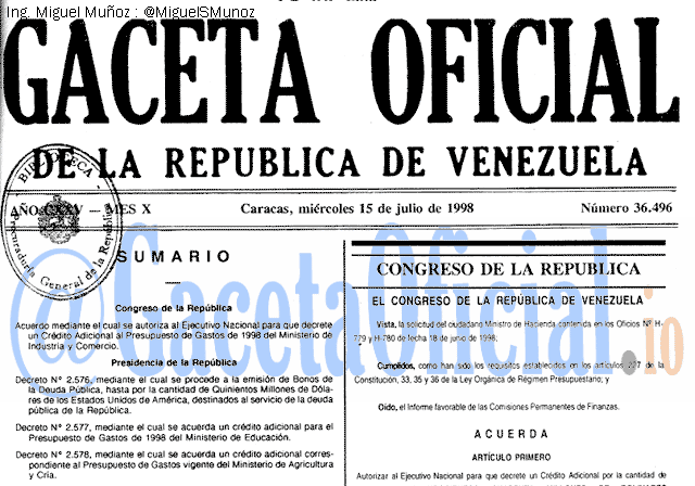 Gaceta Oficial 36496 del 15 Julio 1998