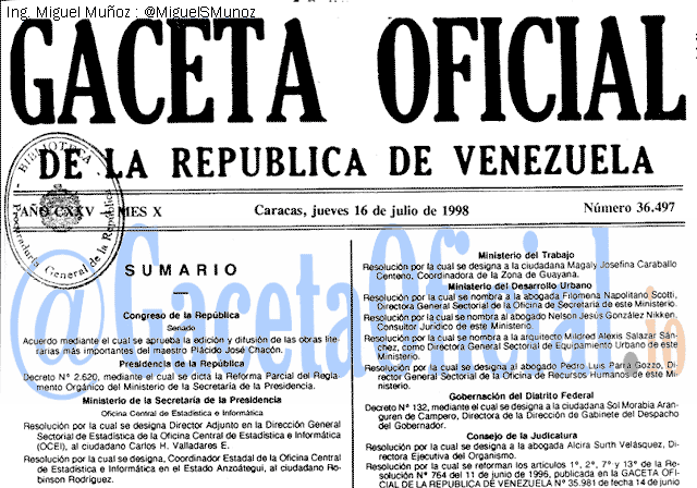 Gaceta Oficial 36497 del 16 Julio 1998
