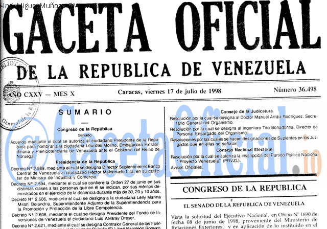 Gaceta Oficial 36498 del 17 Julio 1998
