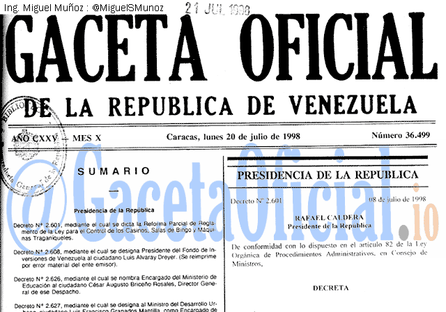Gaceta Oficial 36499 del 20 Julio 1998
