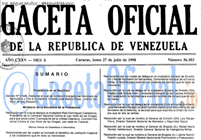 Gaceta Oficial 36503 del 27 Julio 1998