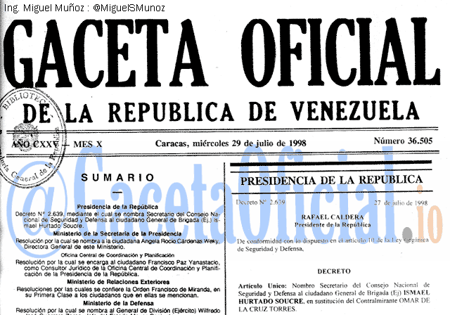 Gaceta Oficial 36505 del 29 Julio 1998