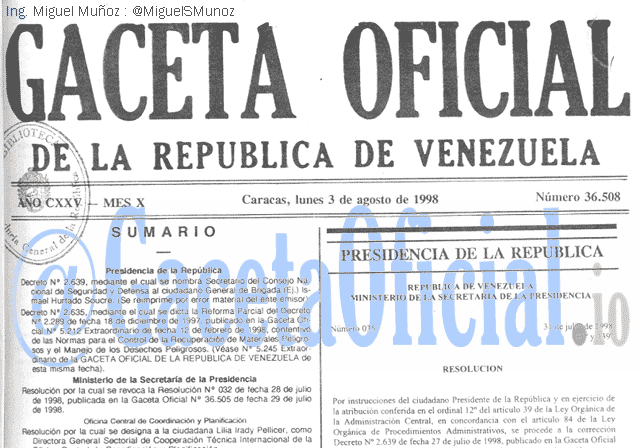 Gaceta Oficial 36508 del 3 Agosto 1998