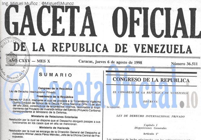 Gaceta Oficial 36511 del 6 Agosto 1998