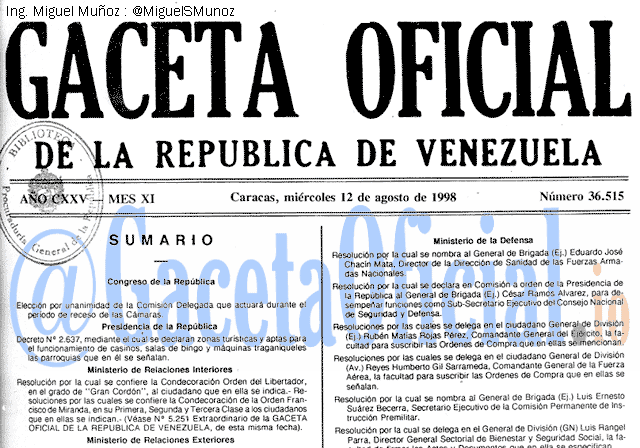 Gaceta Oficial 36515 del 12 Agosto 1998