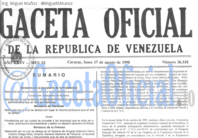 Gaceta Oficial 36518 del 17 Agosto 1998