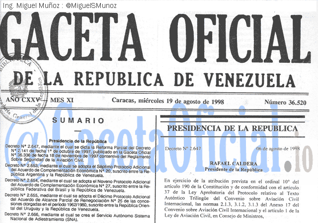 Gaceta Oficial 36520 del 19 Agosto 1998