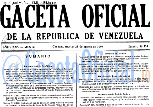 Gaceta Oficial 36524 del 25 Agosto 1998