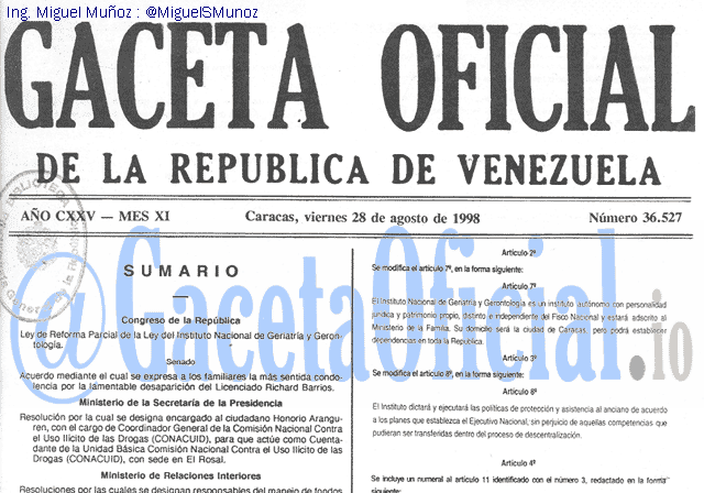 Gaceta Oficial 36527 del 28 Agosto 1998
