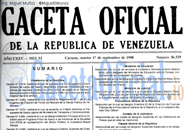 Gaceta Oficial 36529 del 1 Septiembre 1998