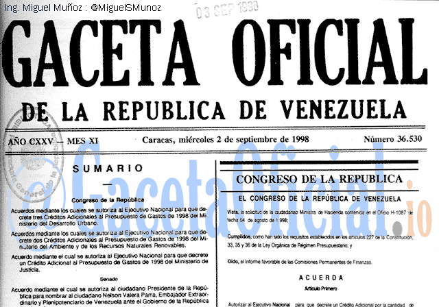 Gaceta Oficial 36530 del 2 Septiembre 1998