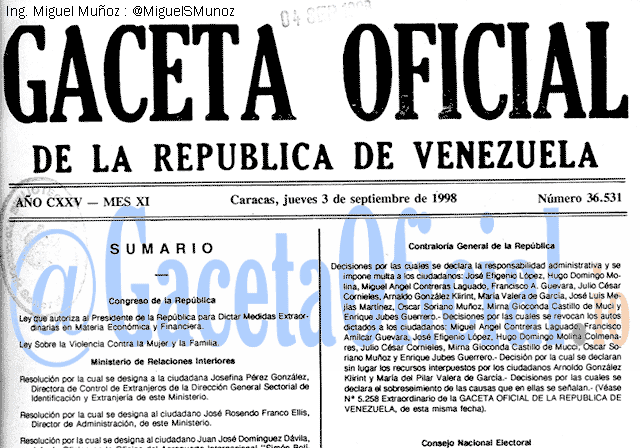 Gaceta Oficial 36531 del 3 Septiembre 1998