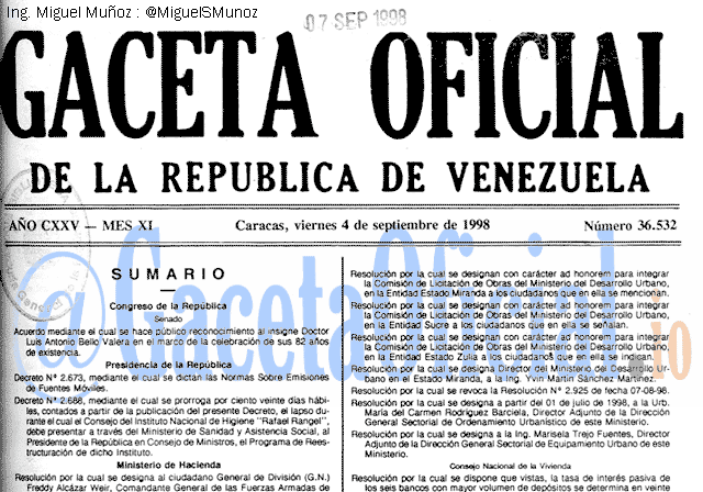 Gaceta Oficial 36532 del 4 Septiembre 1998