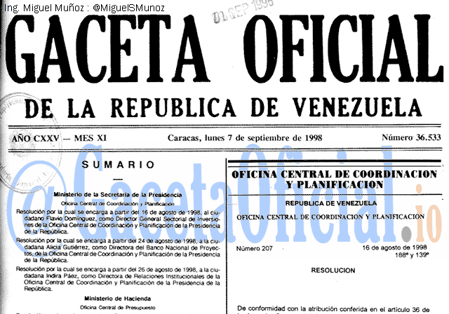 Gaceta Oficial 36533 del 7 Septiembre 1998