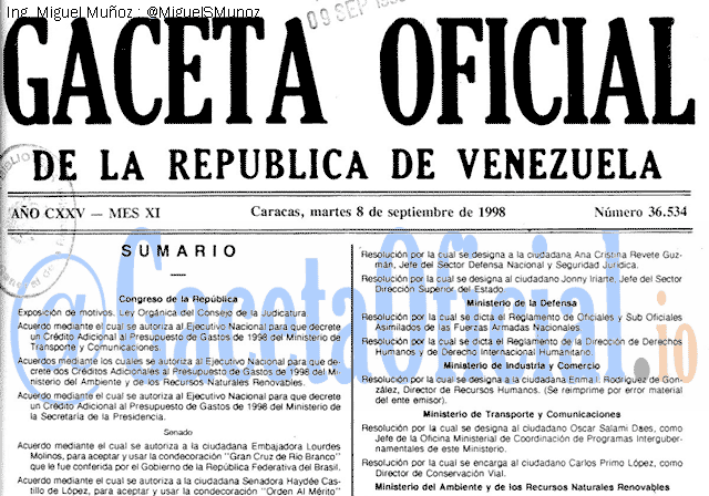 Gaceta Oficial 36534 del 8 Septiembre 1998