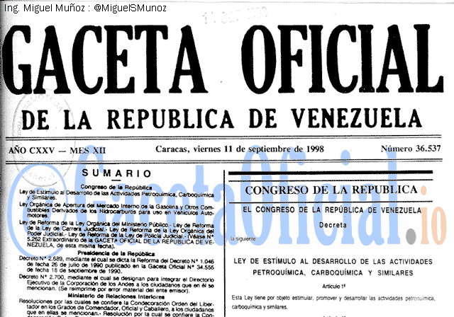 Gaceta Oficial 36537 del 11 Septiembre 1998