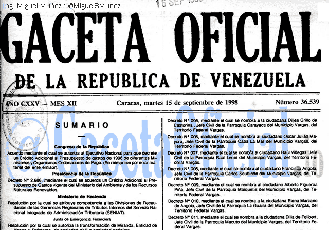 Gaceta Oficial 36539 del 15 Septiembre 1998