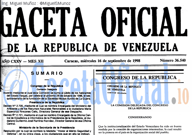 Gaceta Oficial 36540 del 16 Septiembre 1998