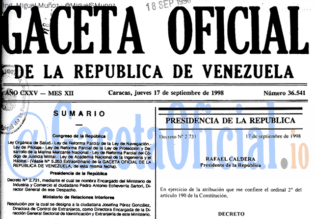 Gaceta Oficial 36541 del 17 Septiembre 1998