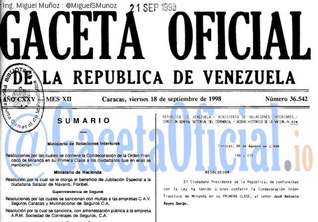 Gaceta Oficial 36542 del 18 Septiembre 1998