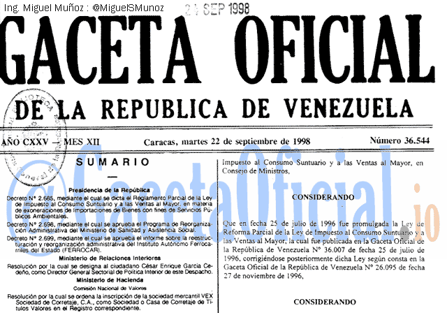 Gaceta Oficial 36544 del 22 Septiembre 1998