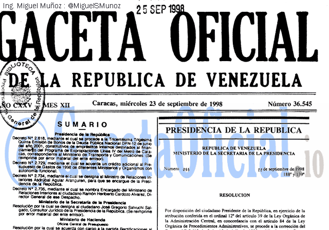 Gaceta Oficial 36545 del 23 Septiembre 1998