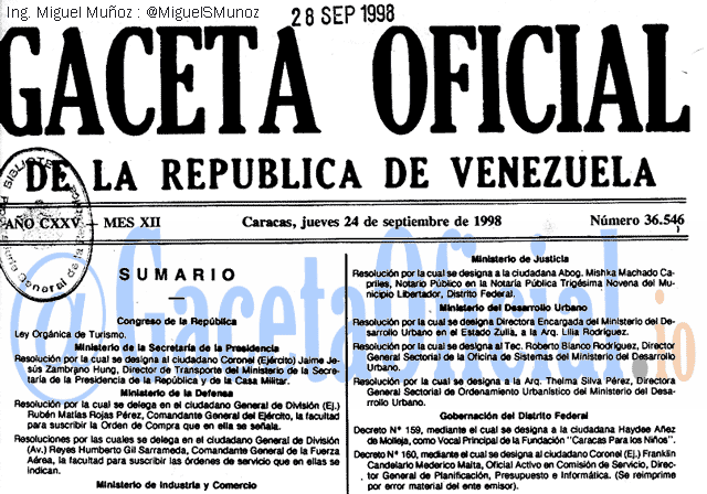 Gaceta Oficial 36546 del 24 Septiembre 1998