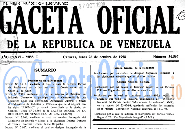 Gaceta Oficial 36567 del 26 Octubre 1998