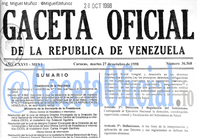 Gaceta Oficial 36568 del 27 Octubre 1998
