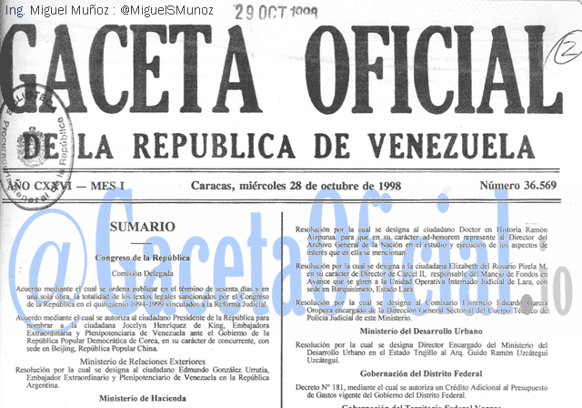 Gaceta Oficial 36569 del 28 Octubre 1998