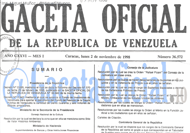 Gaceta Oficial 36572 del 2 Noviembre 1998