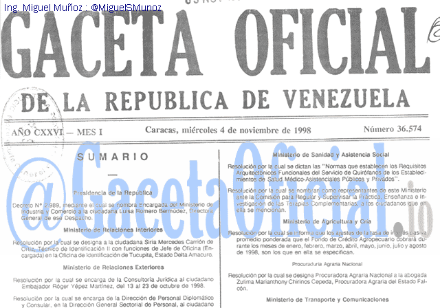 Gaceta Oficial 36574 del 4 Noviembre 1998
