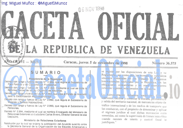 Gaceta Oficial 36575 del 5 Noviembre 1998