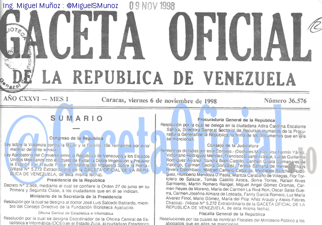 Gaceta Oficial 36576 del 6 Noviembre 1998