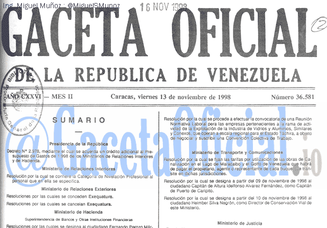 Gaceta Oficial 36581 del 13 Noviembre 1998