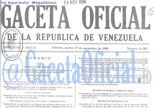 Gaceta Oficial 36583 del 17 Noviembre 1998