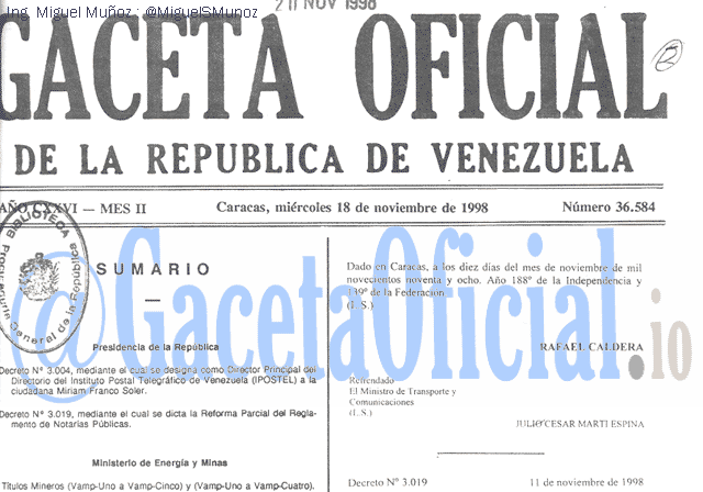 Gaceta Oficial 36584 del 18 Noviembre 1998