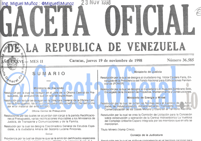Gaceta Oficial 36585 del 19 Noviembre 1998