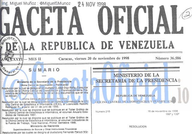 Gaceta Oficial 36586 del 20 Noviembre 1998