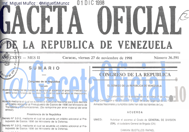 Gaceta Oficial 36591 del 27 Noviembre 1998