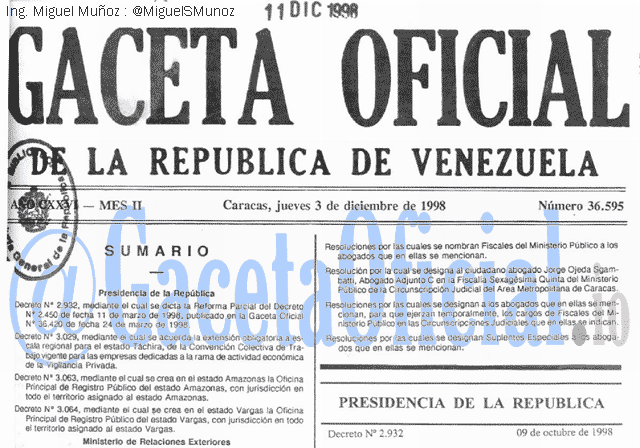 Gaceta Oficial 36595 del 3 Diciembre 1998