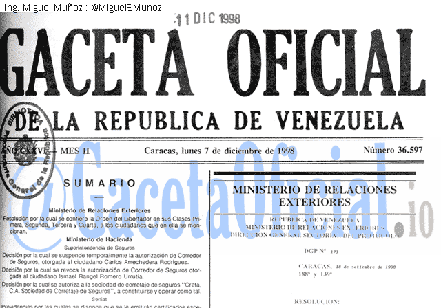 Gaceta Oficial 36597 del 7 Diciembre 1998