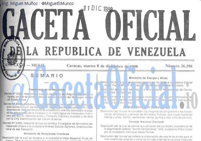 Gaceta Oficial 36598 del 8 Diciembre 1998