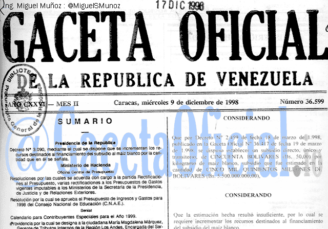 Gaceta Oficial 36599 del 9 Diciembre 1998