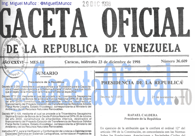 Gaceta Oficial 36609 del 23 Diciembre 1998