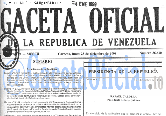 Gaceta Oficial 36610 del 28 Diciembre 1998