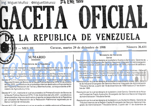 Gaceta Oficial 36611 del 29 Diciembre 1998