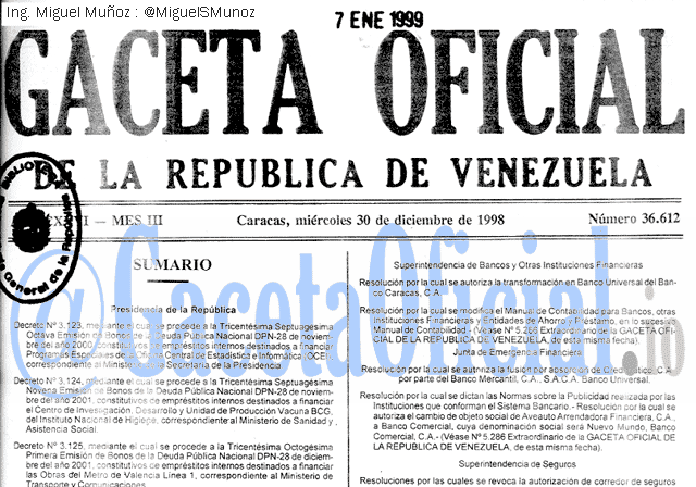 Gaceta Oficial 36612 del 30 Diciembre 1998