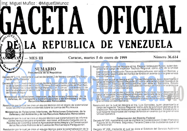 Gaceta Oficial 36614 del 5 Enero 1999