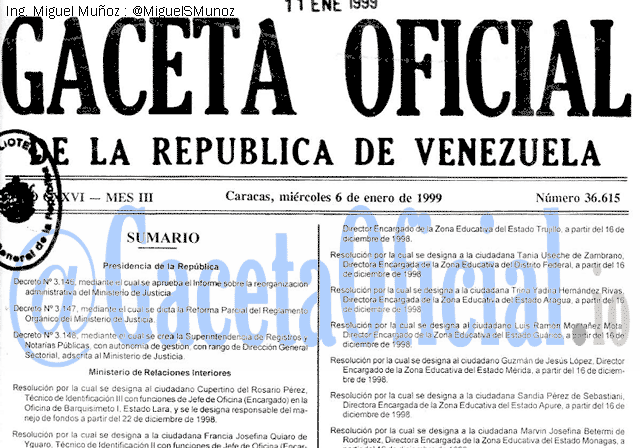 Gaceta Oficial 36615 del 6 Enero 1999